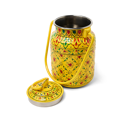 Decorative yellow milk churn